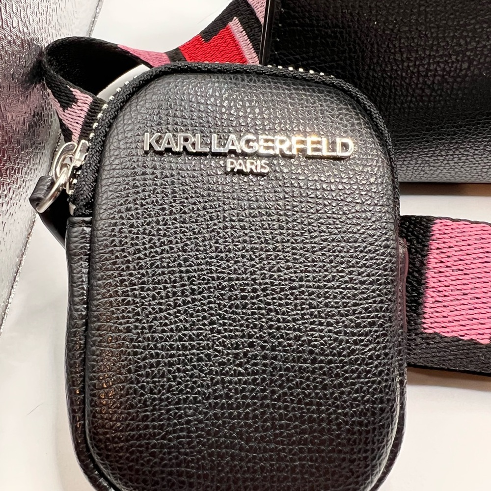 Karl Lagerfeld Black Tote with Red and Pink Guitar Strap - Picture 3 of 4